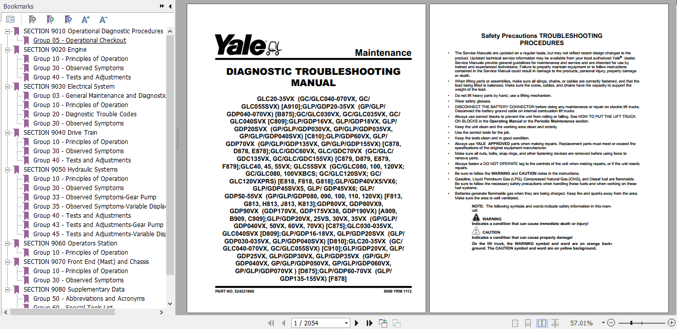 Yale Class 4 Internal Combustion Engine Trucks E879 GCGLCGDC135VX 155VX Service Manual 2