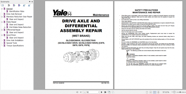 Yale Class 4 Internal Combustion Engine Trucks E879 GCGLCGDC135VX 155VX Service Manual 3
