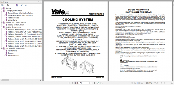 Yale Class 4 Internal Combustion Engine Trucks F818 GCGLC080 120 VX GCGLC080 100VXBCS GCGLC120SVX GCGLC120VXPRS Service Manual 1