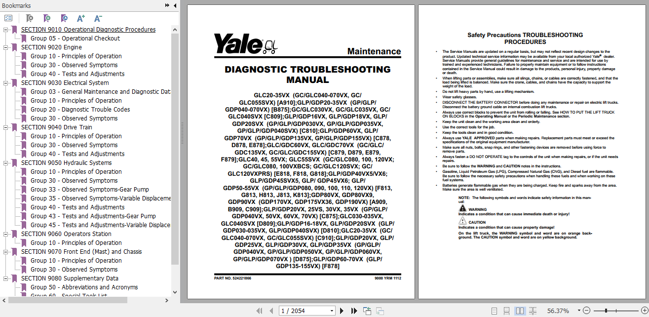 Yale Class 4 Internal Combustion Engine Trucks F818 GCGLC080 120 VX GCGLC080 100VXBCS GCGLC120SVX GCGLC120VXPRS Service Manual 2