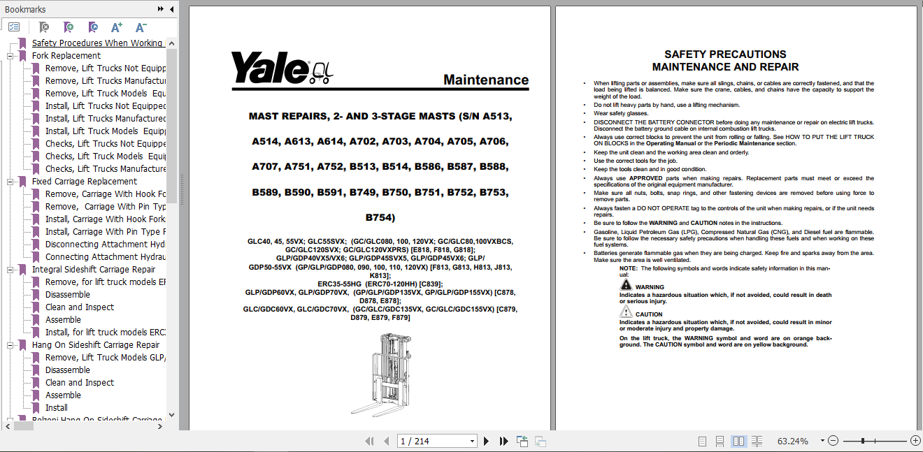 Yale Class 4 Internal Combustion Engine Trucks F879 GCGLCGDC135VX 155VX Service Manual 2
