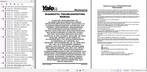 Yale Class 4 Internal Combustion Engine Trucks F879 GLCGDC60 70VX Europe Service Manual 1