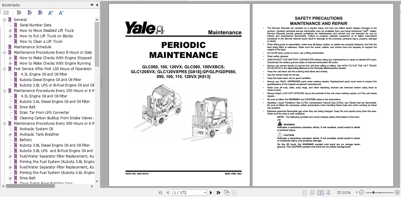Yale Class 4 Internal Combustion Engine Trucks G818 GLC40VX GLC45VX GLC55VX GLC55SVX Service Manual 1dee3719b5051f933