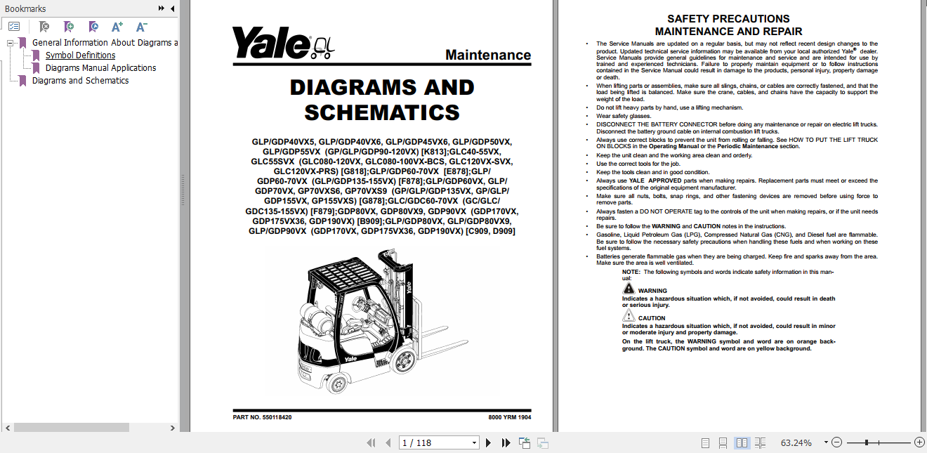 Yale Class 4 Internal Combustion Engine Trucks G818 GLC40VX GLC45VX GLC55VX GLC55SVX Service Manual 4