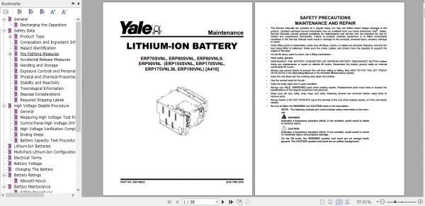 Yale Electric Motor Rider Trucks A410 ERP80VNL6 ERP80VNL9 ERP90VNL Europe Maintenance Manual 2