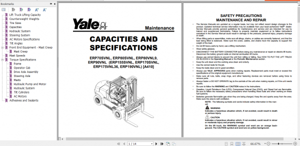 Yale Electric Motor Rider Trucks A410 ERP80VNL6 ERP80VNL9 ERP90VNL Europe Maintenance Manual 4