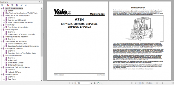 Yale Electric Motor Rider Trucks A7S4 Service Manual 8000 YRM 2353 1