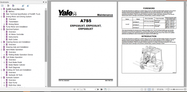Yale Electric Motor Rider Trucks A7S5 Service Manual 8000 YRM 2354 1