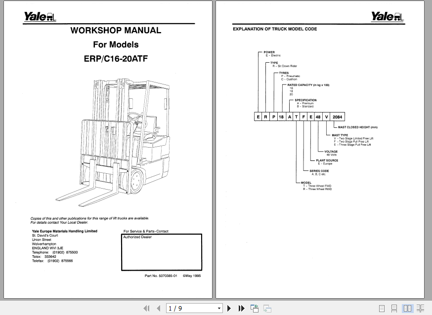 Yale Electric Motor Rider Trucks A807 ERCERP 161820 ATF Europe Workshop Manual 5070385 01 1cbf2c50ff7843c77