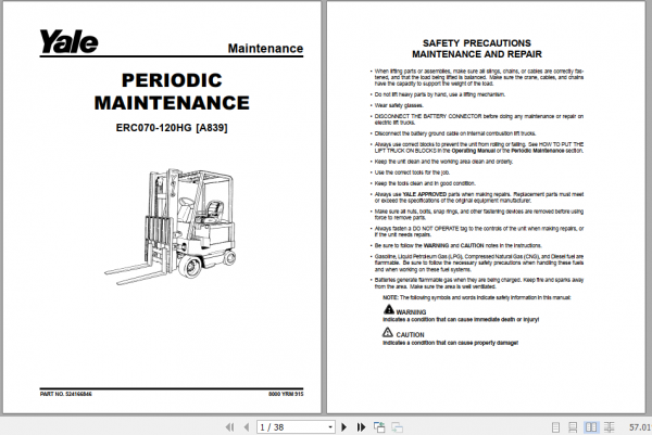 Yale Electric Motor Rider Trucks A839 ERC07080100120HG Maintenance Manual 1 1