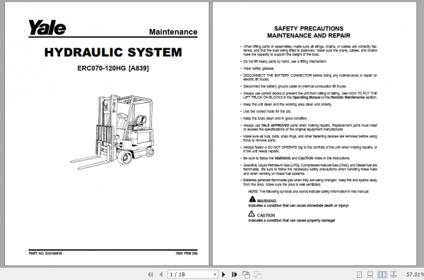 Yale Electric Motor Rider Trucks A839 ERC07080100120HG Maintenance Manual 2 1 1