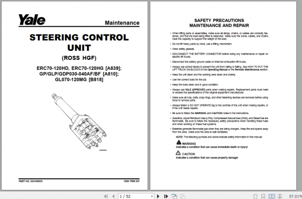 Yale Electric Motor Rider Trucks A839 ERC07080100120HG Maintenance Manual 4 1