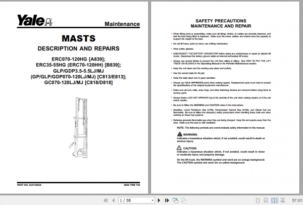 Yale Electric Motor Rider Trucks A839 ERC35 40 45 55HG Europe Workshop Manual 5 1