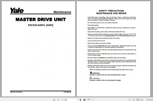 Yale Electric Motor Rider Trucks A883 ESC030 040FA Maintenance Manual 1