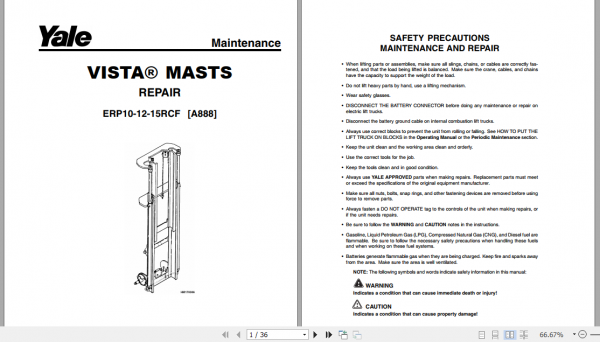 Yale Electric Motor Rider Trucks A888 ERP10 15RCF Europe Maintenance Manual 1