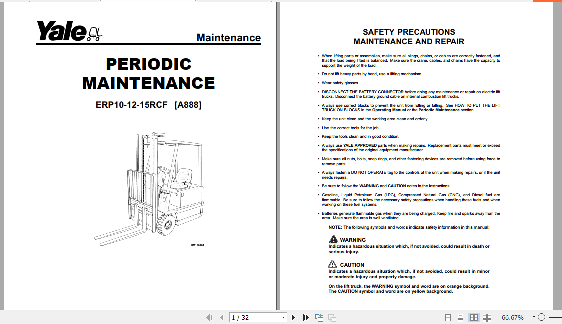 Yale Electric Motor Rider Trucks A888 ERP10 15RCF Europe Maintenance Manual 2