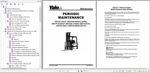 Yale Electric Motor Rider Trucks A908 ERC20 32AGF Europe Maintenance Manual 1