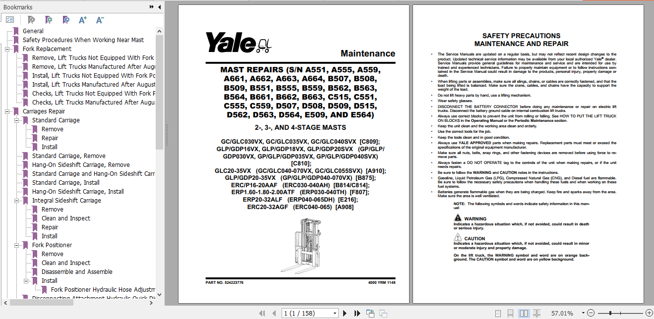 Yale Electric Motor Rider Trucks A908 ERC20 32AGF Europe Maintenance Manual 3