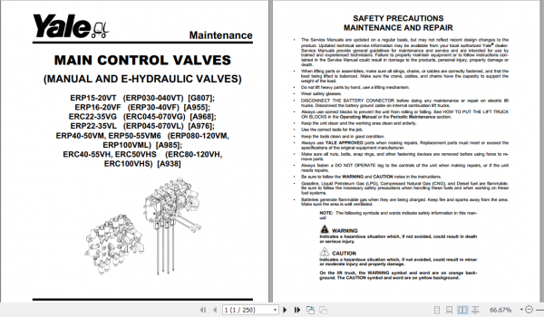 Yale Electric Motor Rider Trucks A938 ERC40VH ERC50VH ERC50VHS ERC55VH Europe Maintenance Manual 1