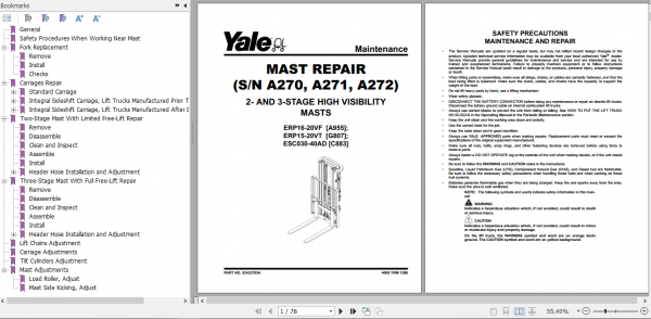 Yale Electric Motor Rider Trucks A955 ERP030 040VF Maintenance Manual 1380b36e095733d02