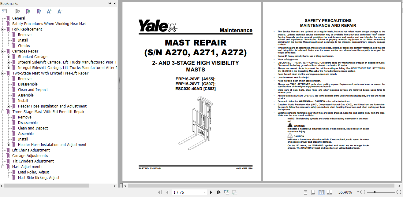 Yale Electric Motor Rider Trucks A955 ERP030 040VF Maintenance Manual 1380b36e095733d02