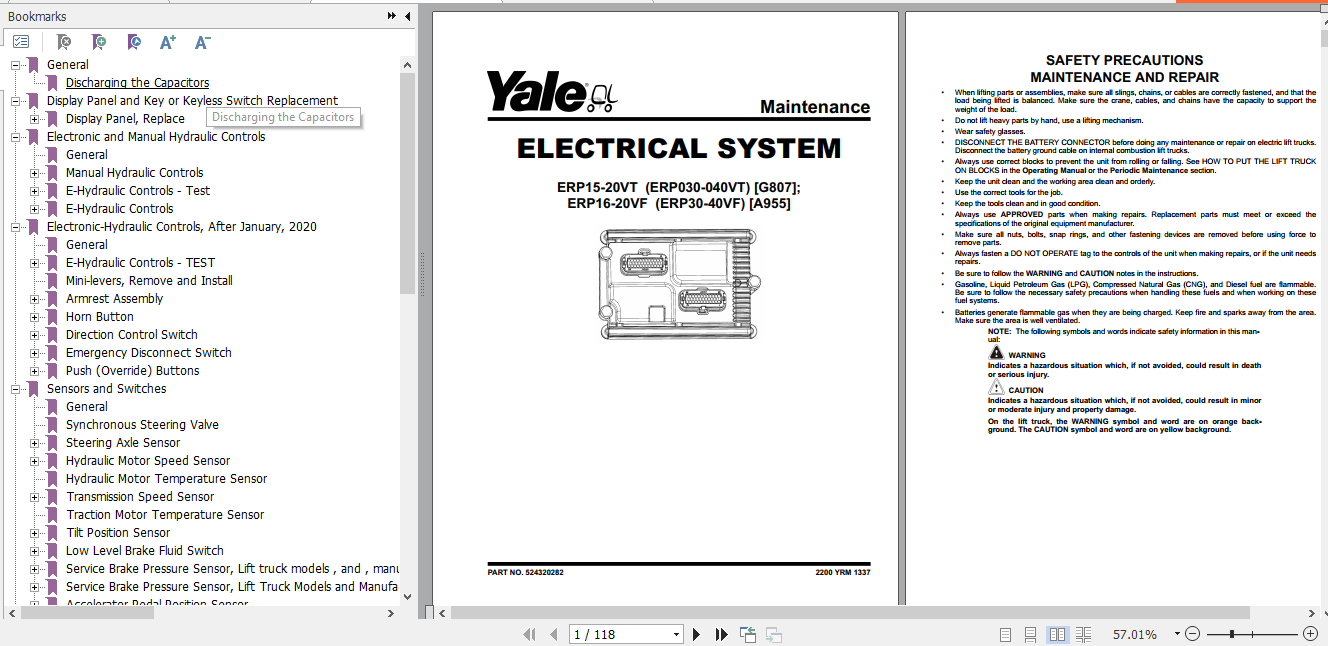 Yale Electric Motor Rider Trucks A955 ERP16 18 20VF Europe Maintenance Manual 3