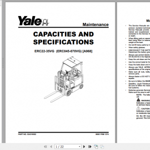 Yale Electric Motor Rider Trucks A968 ERC045VG 070VG Maintenance Manual 2