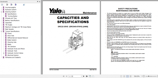Yale Electric Motor Rider Trucks A968 ERC045VG 070VG Maintenance Manual 2