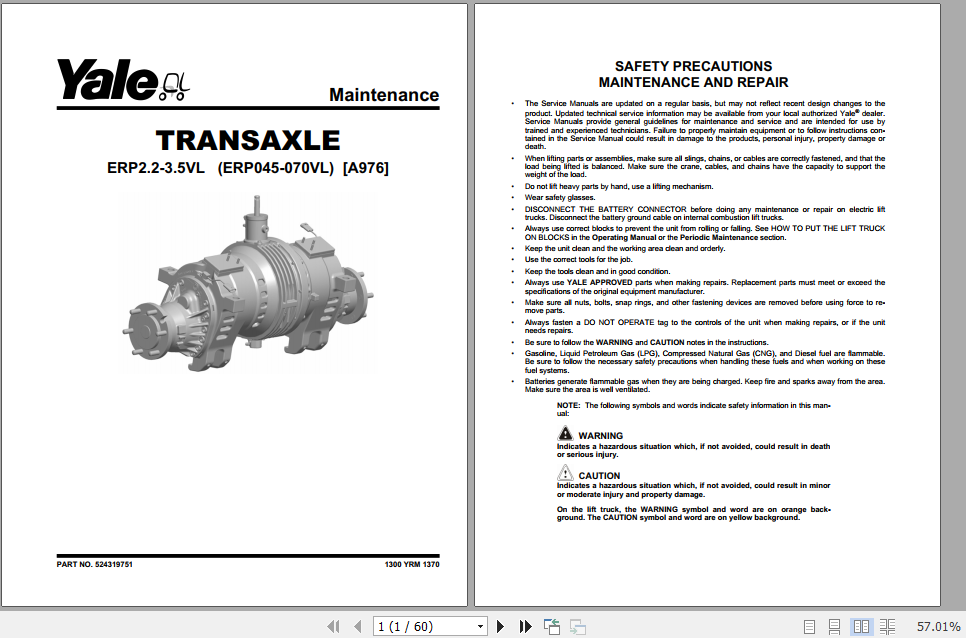 Yale Electric Motor Rider Trucks A976 ERP22VL 25VL 30VL 35VL Europe Maintenance Manual 2