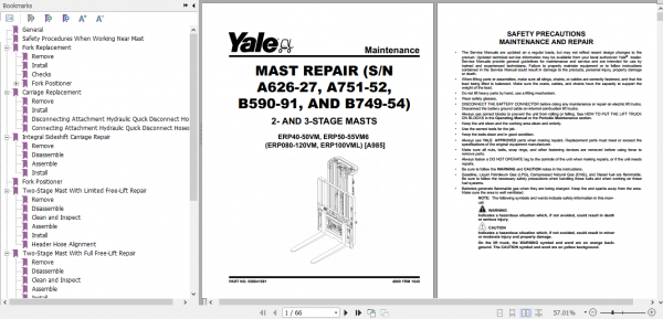 Yale Electric Motor Rider Trucks A985 ERP40VM ERP45VM ERP50VM ERP50VM6 ERP55VM6 Europe Service Manual 1
