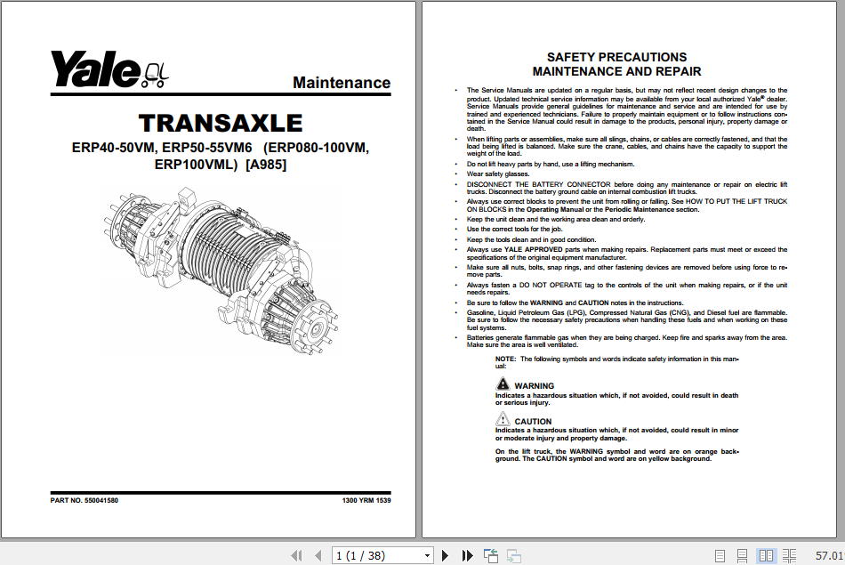 Yale Electric Motor Rider Trucks A985 ERP40VM ERP45VM ERP50VM ERP50VM6 ERP55VM6 Europe Service Manual 2