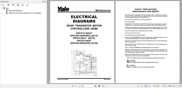 Yale Electric Motor Rider Trucks B216 ERP20 30ALF Europe Service Manual 1