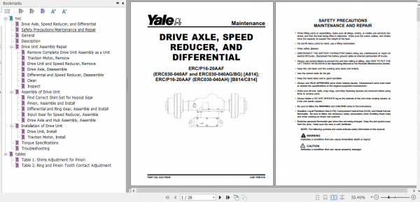 Yale Electric Motor Rider Trucks B814 ERC16 20AAF ERP16 20AAF Europe Service Manual 1