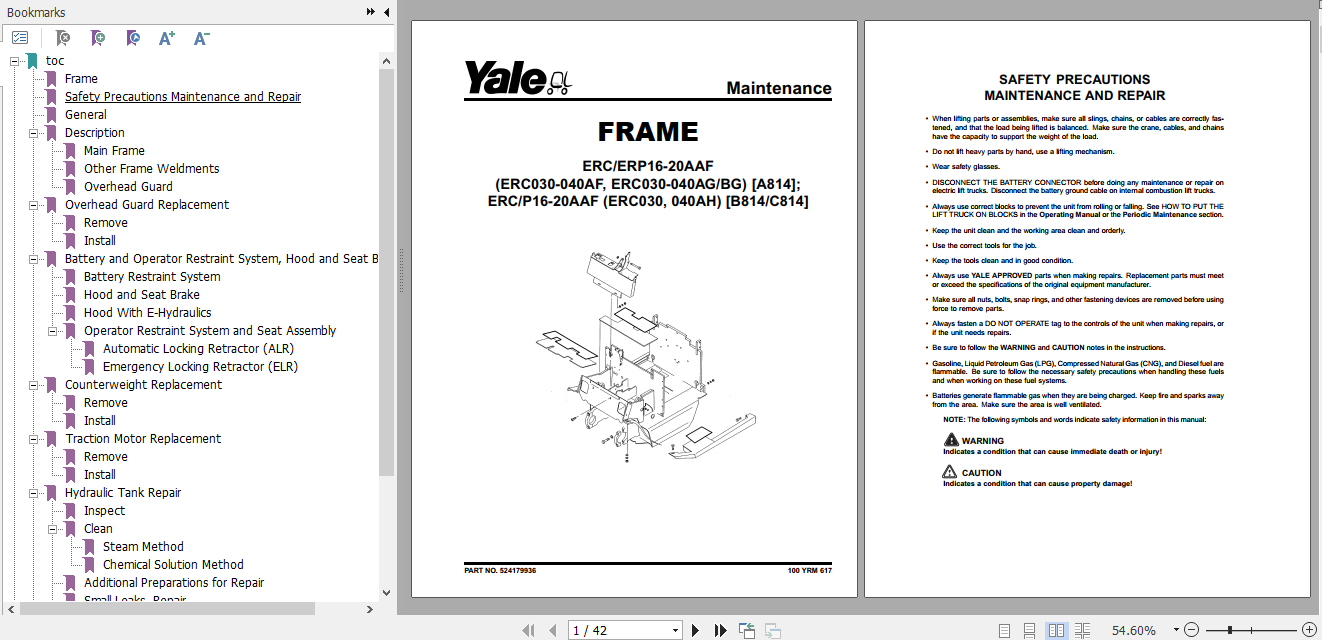 Yale Electric Motor Rider Trucks B814 ERC16 20AAF ERP16 20AAF Europe Service Manual 2