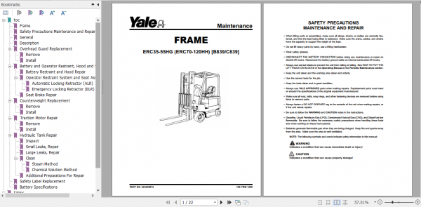 Yale Electric Motor Rider Trucks B839 ERC35HG ERC40HG ERC45HG ERC55HG Europe Service Manual 1