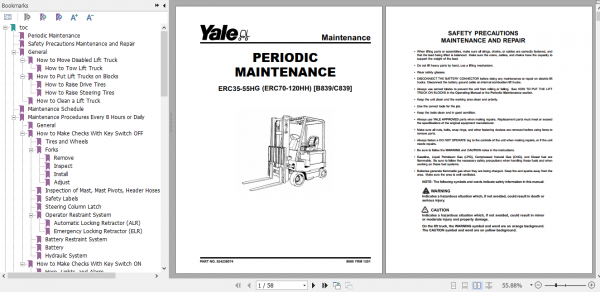 Yale Electric Motor Rider Trucks B839 ERC35HG ERC40HG ERC45HG ERC55HG Europe Service Manual 2