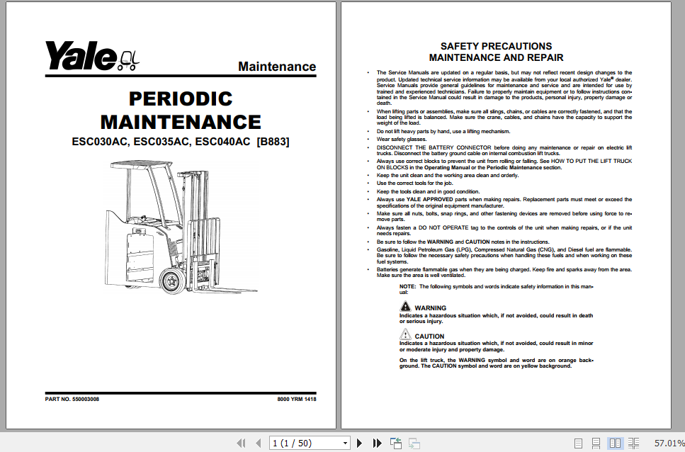 Yale Electric Motor Rider Trucks B883 ESC030 40AC Service Manual 2