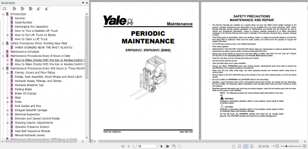 Yale Electric Motor Rider Trucks B888 ERP025VC ERP030VC Service Manual 1