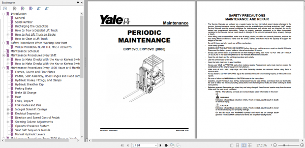 Yale Electric Motor Rider Trucks B888 ERP13VC ERP15VC Europe Service Manual 1