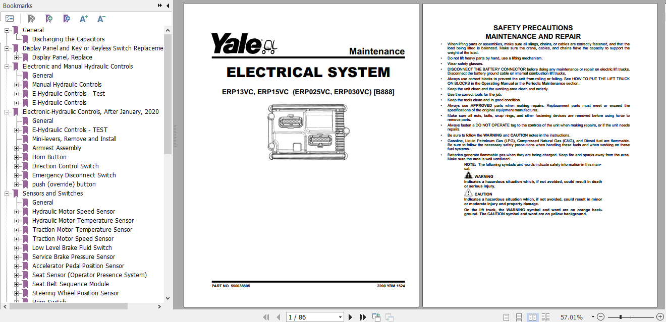 Yale Electric Motor Rider Trucks B888 ERP13VC ERP15VC Europe Service Manual 2