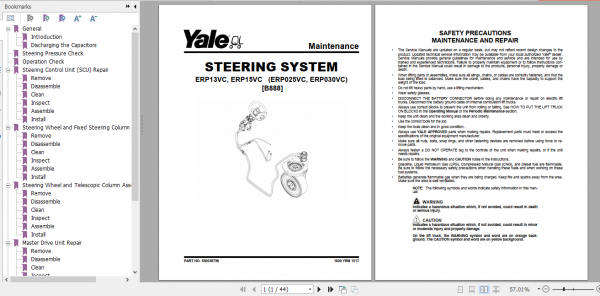 Yale Electric Motor Rider Trucks B888 ERP13VC ERP15VC Europe Service Manual 4