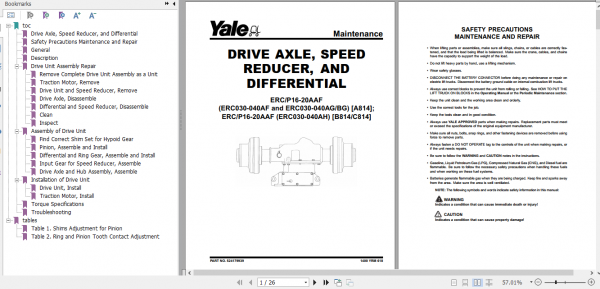 Yale Electric Motor Rider Trucks C814 ERCERP16AAF ERCERP18AAF ERCERP20AAF Europe Service Manual 1