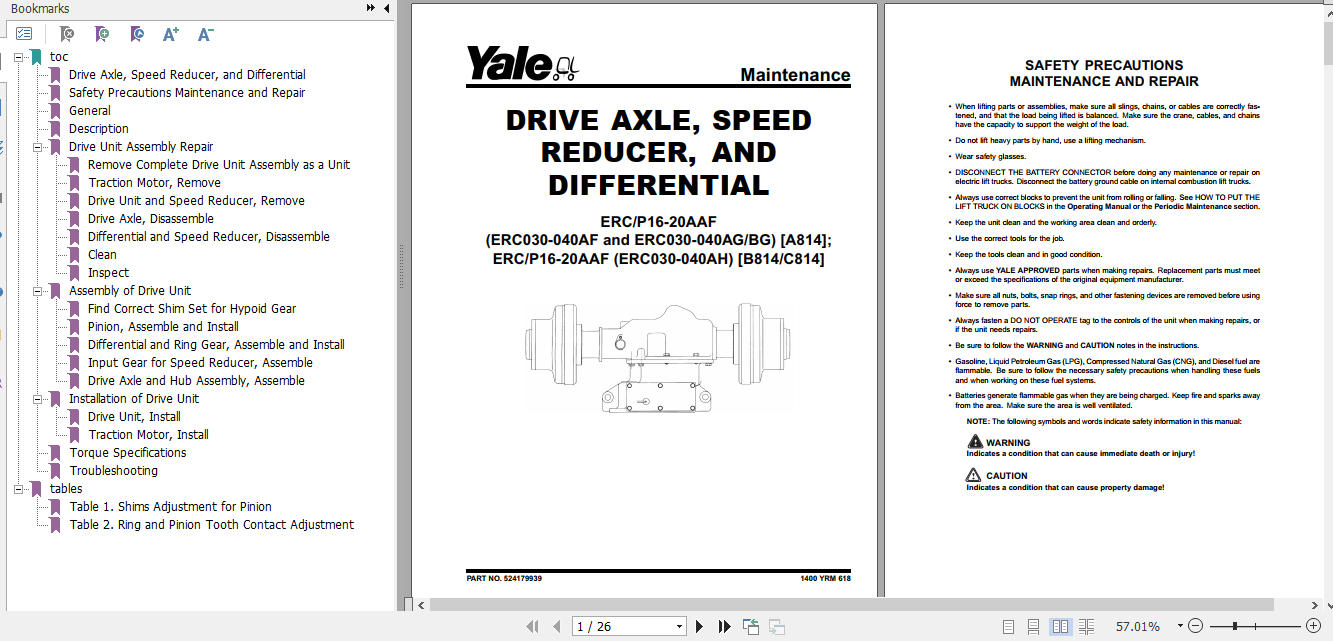Yale Electric Motor Rider Trucks C814 ERCERP16AAF ERCERP18AAF ERCERP20AAF Europe Service Manual 1