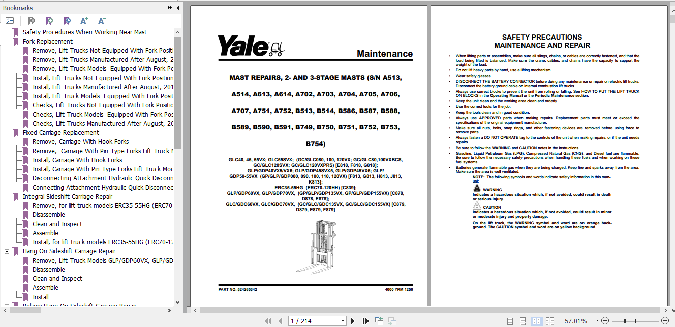 Yale Electric Motor Rider Trucks C839 ERC35HG ERC40HG ERC45HG ERC55HG Europe Service Manual 1