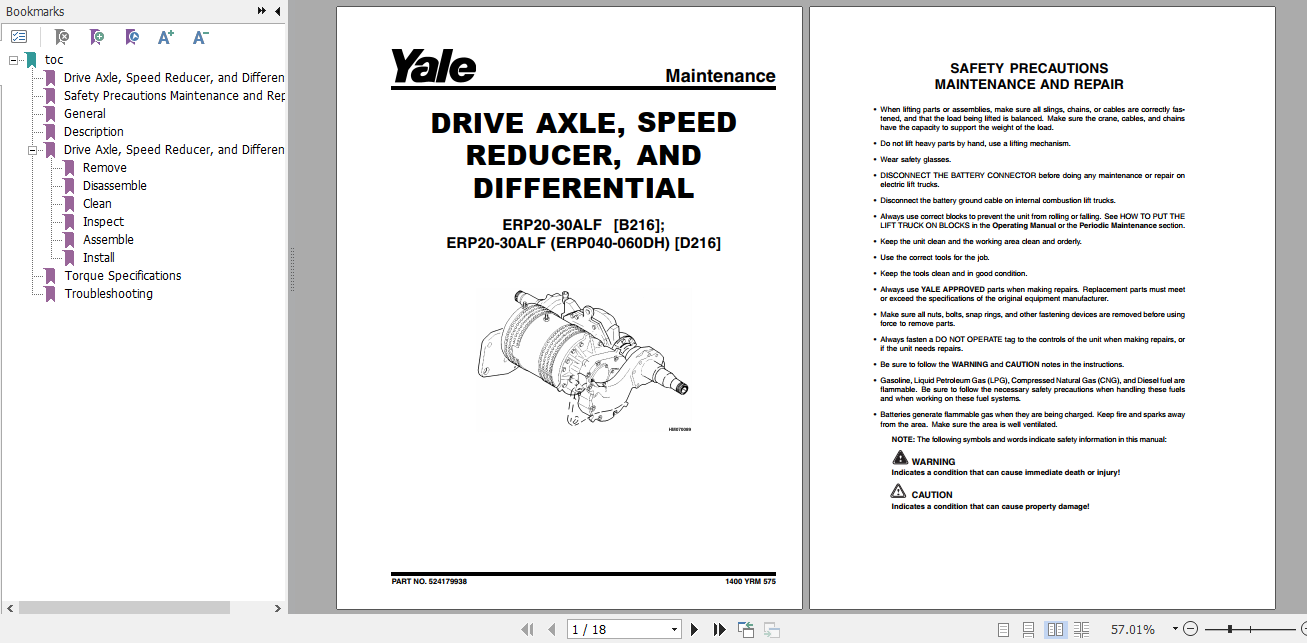Yale Electric Motor Rider Trucks D216 ERP20 30ALF Europe Service Manual 2