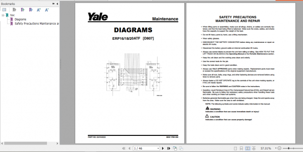 Yale Electric Motor Rider Trucks D807 ERP1.6 2.0ATF Europe Service Manual 1