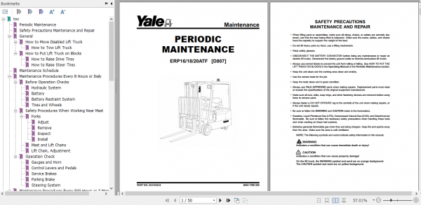 Yale Electric Motor Rider Trucks D807 ERP1.6 2.0ATF Europe Service Manual 3