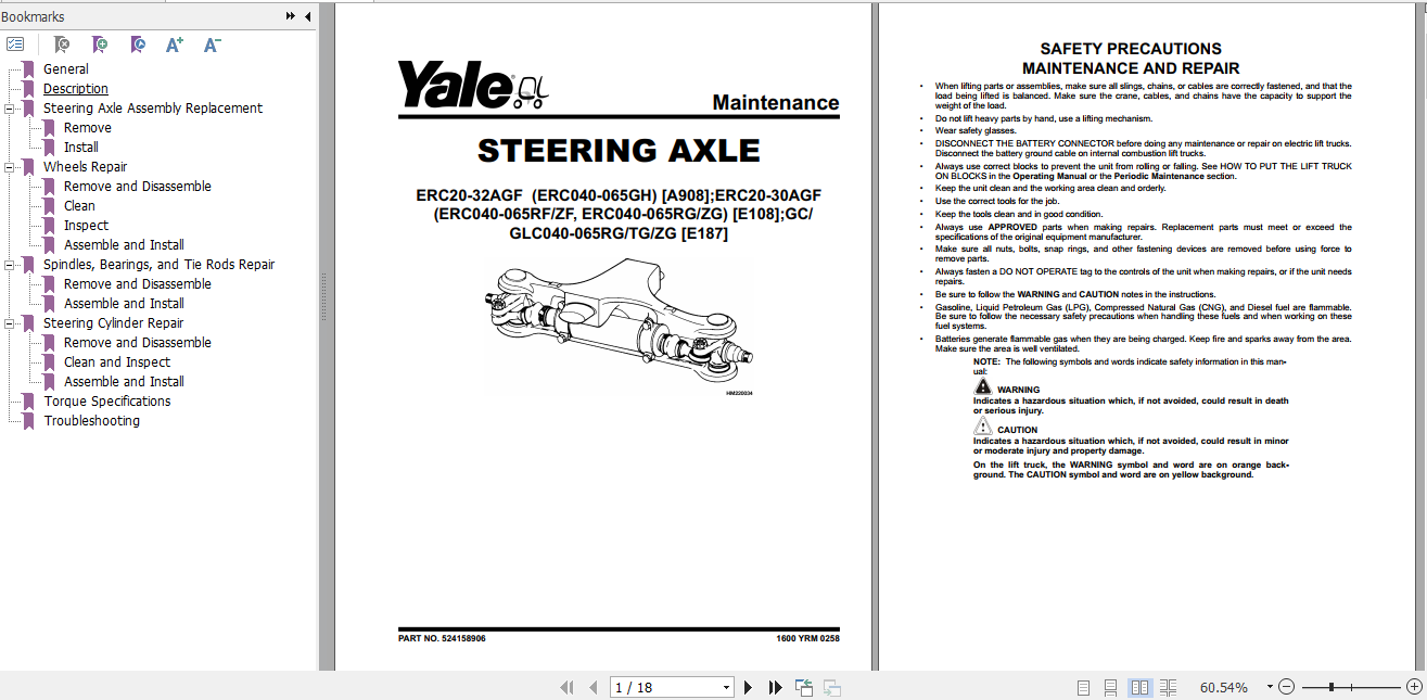 Yale Electric Motor Rider Trucks E108 ERC20 30AGF Europe Service Manual 1