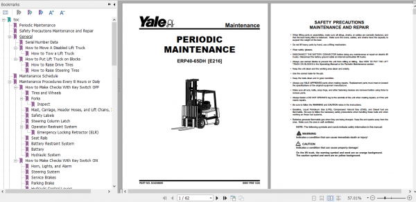 Yale Electric Motor Rider Trucks E216 ERP040 050 060 065DH Service Manual 1