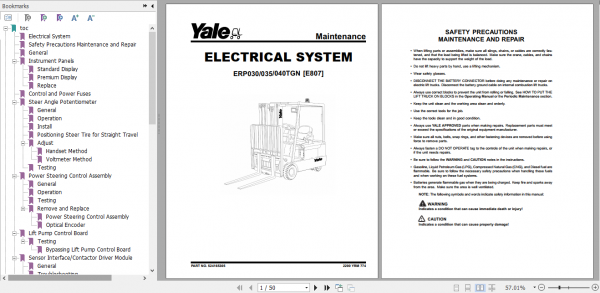 Yale Electric Motor Rider Trucks E807 ERP030 040TGN Service Manual 1